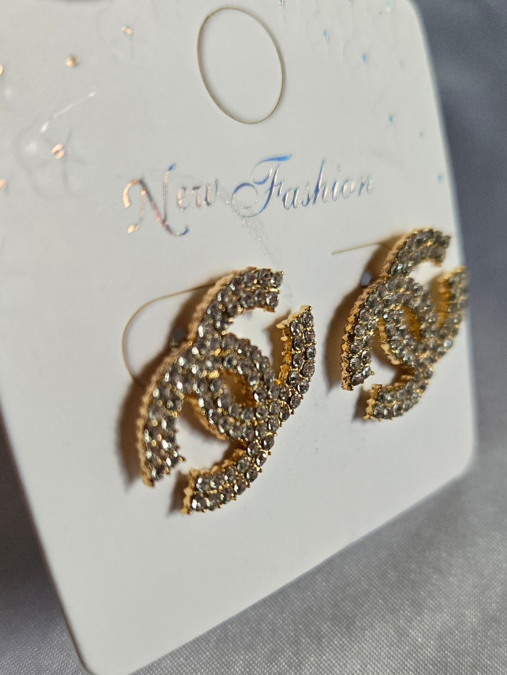 Gold-Tone Crystal Interlocking Logo Stud Earrings - Picture 2 of 4